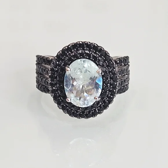 Aquamarine & Spinel Sterling Silver Ring 925 Size 5 US